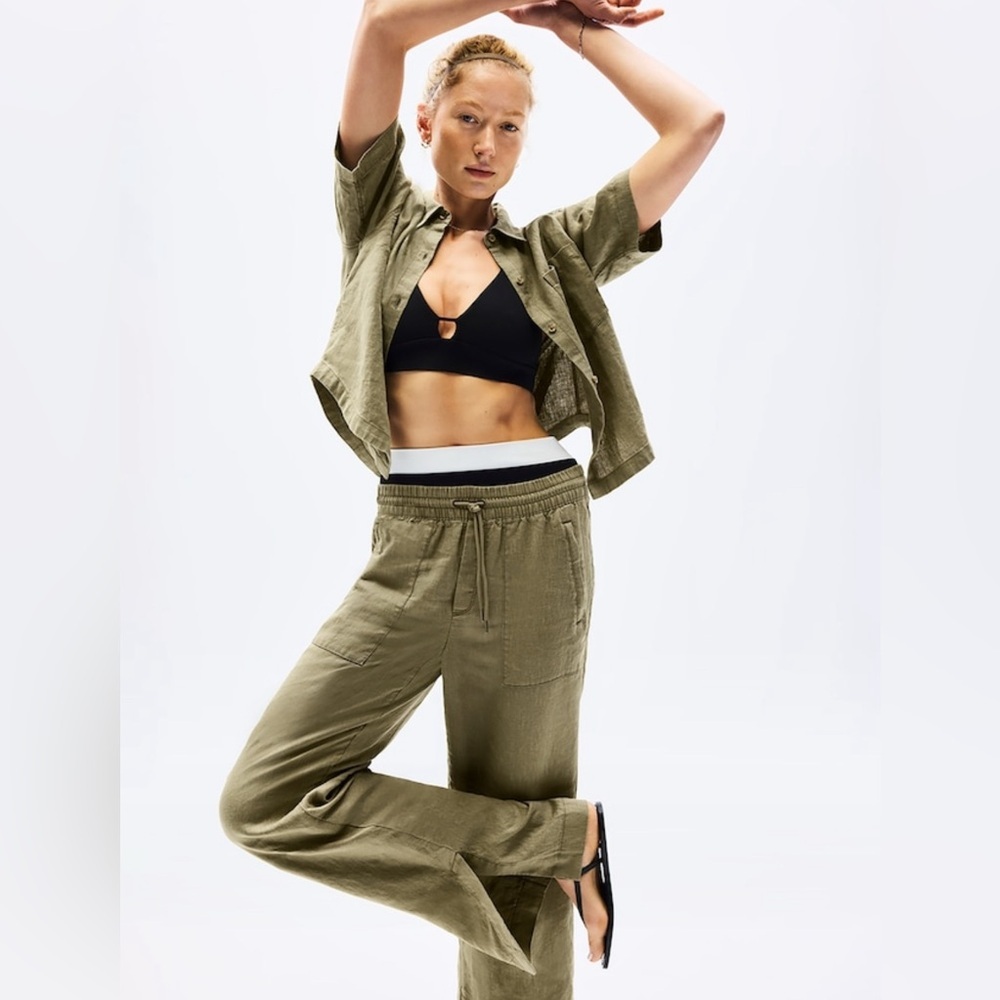 NWT Athleta Retreat Wide Leg Linen Olive Branch Pant Sz XXS/P (#851038) - Picture 2 of 10
